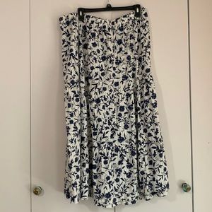 Navy blue and white floral midi skirt